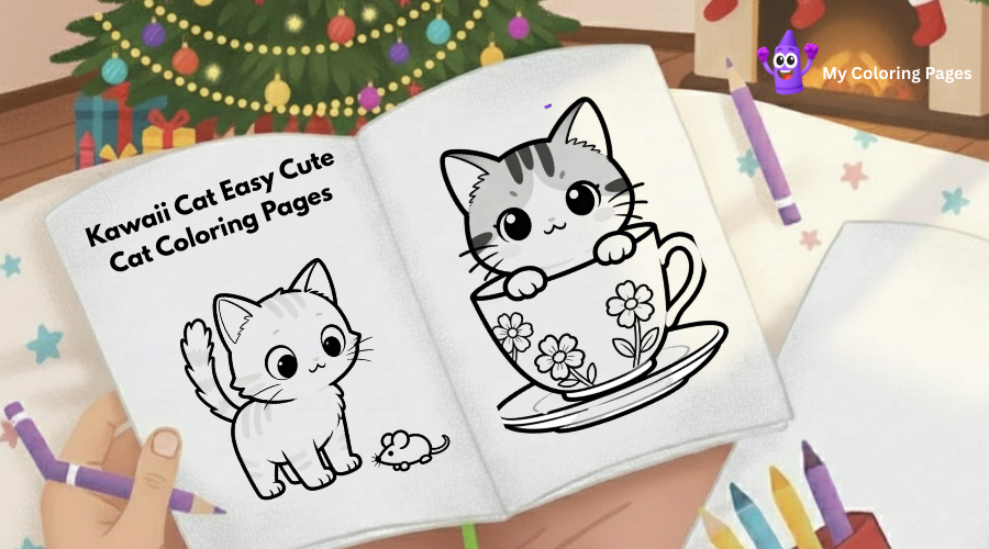 Kawaii Cat Easy Cute Cat Coloring Pages