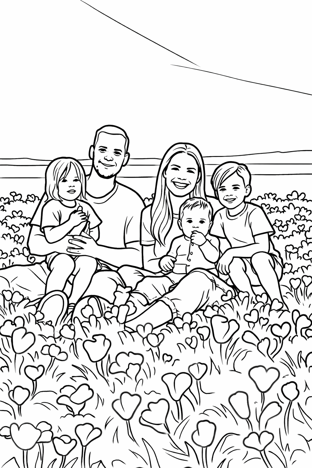Coloring page created from the family photo